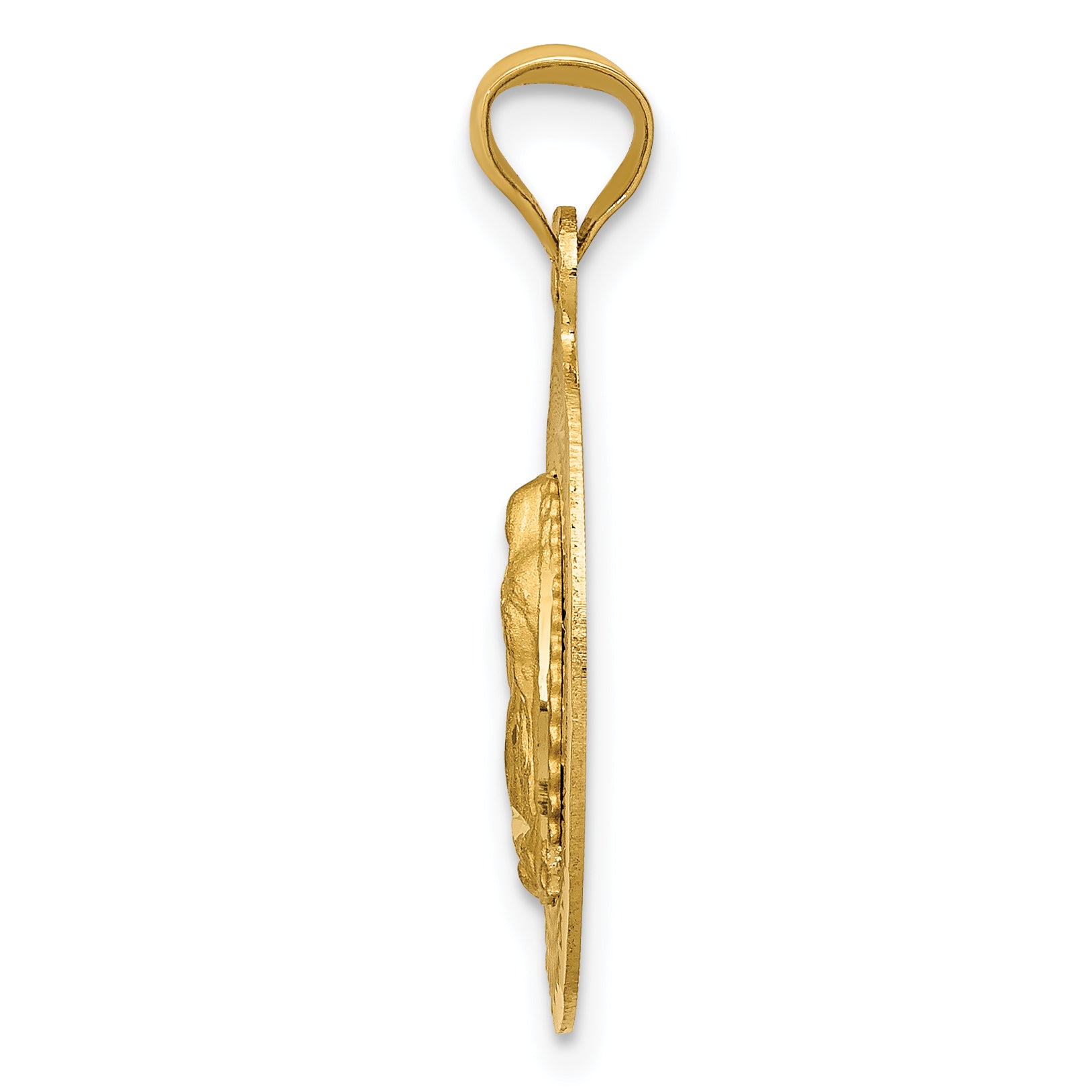 14K Gold Lady of Guadalupe Oval Pendant with Polished Diamond-Cut Detailing