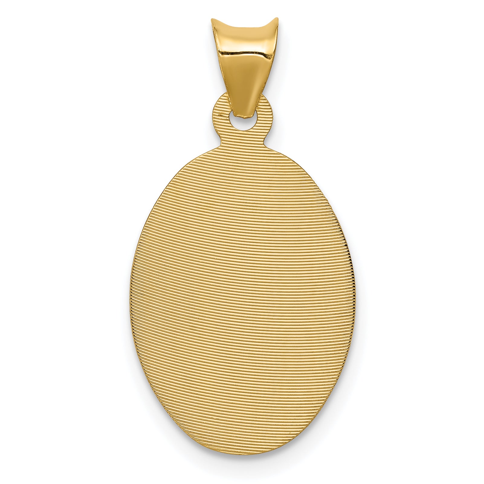 14K Gold Lady of Guadalupe Oval Pendant with Polished Diamond-Cut Detailing