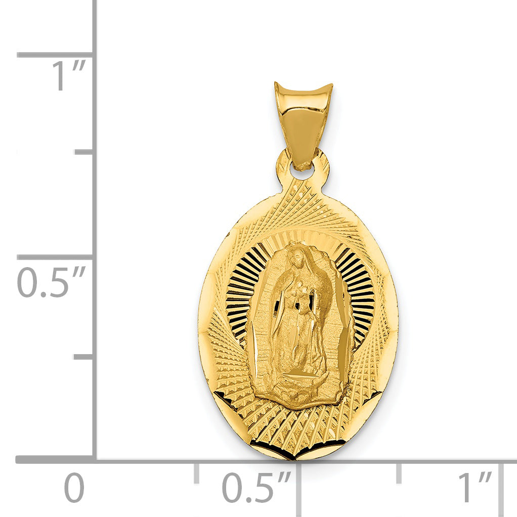 14K Gold Lady of Guadalupe Oval Pendant with Polished Diamond-Cut Detailing