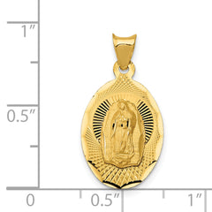 14K Gold Lady of Guadalupe Oval Pendant with Polished Diamond-Cut Detailing