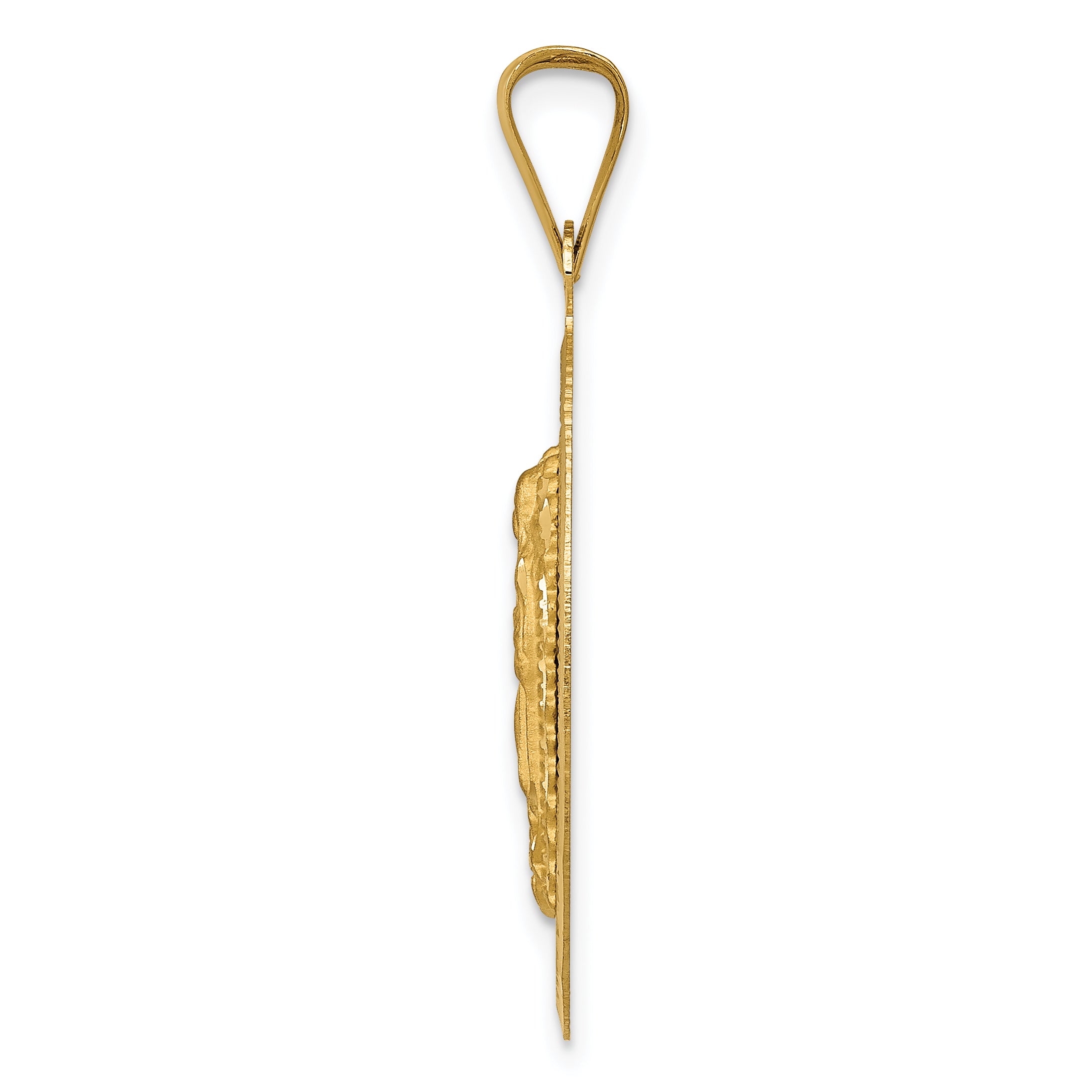 14K Gold Lady of Guadalupe Oval Pendant with Polished D/C Finish