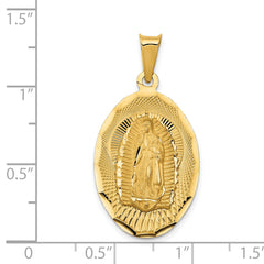 14K Gold Lady of Guadalupe Oval Pendant with Polished D/C Finish