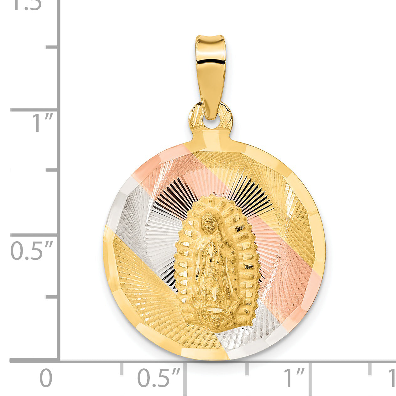 14K Gold & Rhodium Lady of Guadalupe Pendant with Diamond-Cut Polished Finish