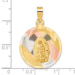 14K Gold & Rhodium Lady of Guadalupe Pendant with Diamond-Cut Polished Finish