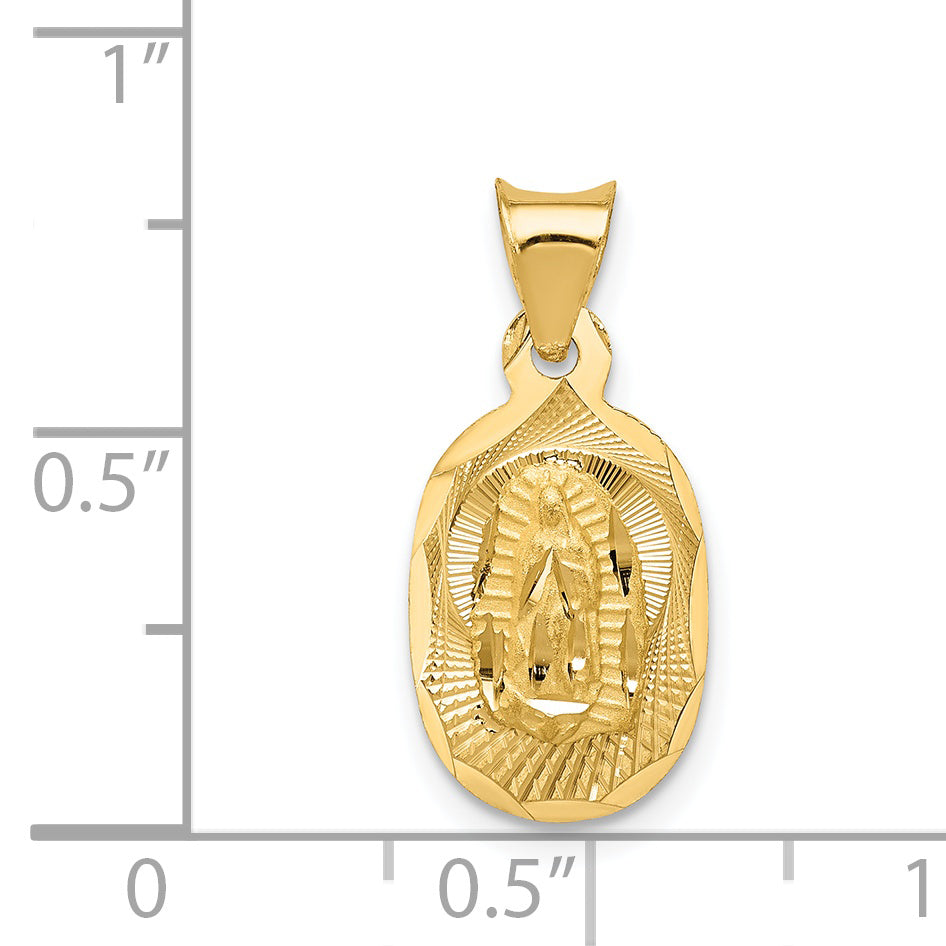 14K Gold Lady of Guadalupe Oval Pendant with Diamond-Cut Polished Finish