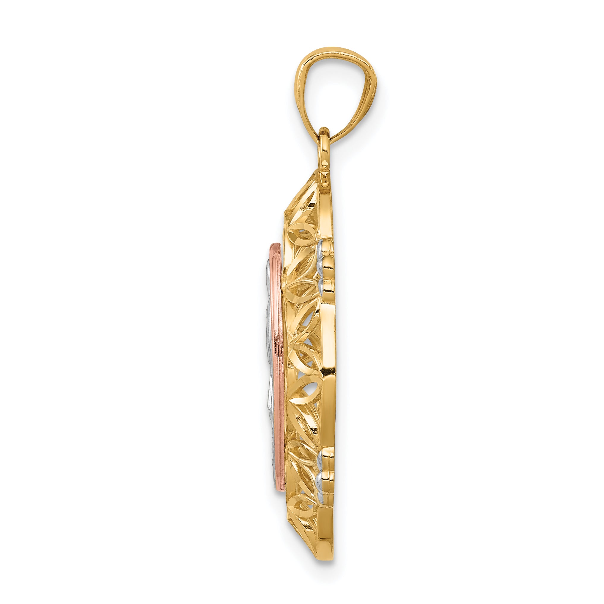 14K Two-Tone Gold Guadalupe Medal Pendant with White Rhodium Detailing