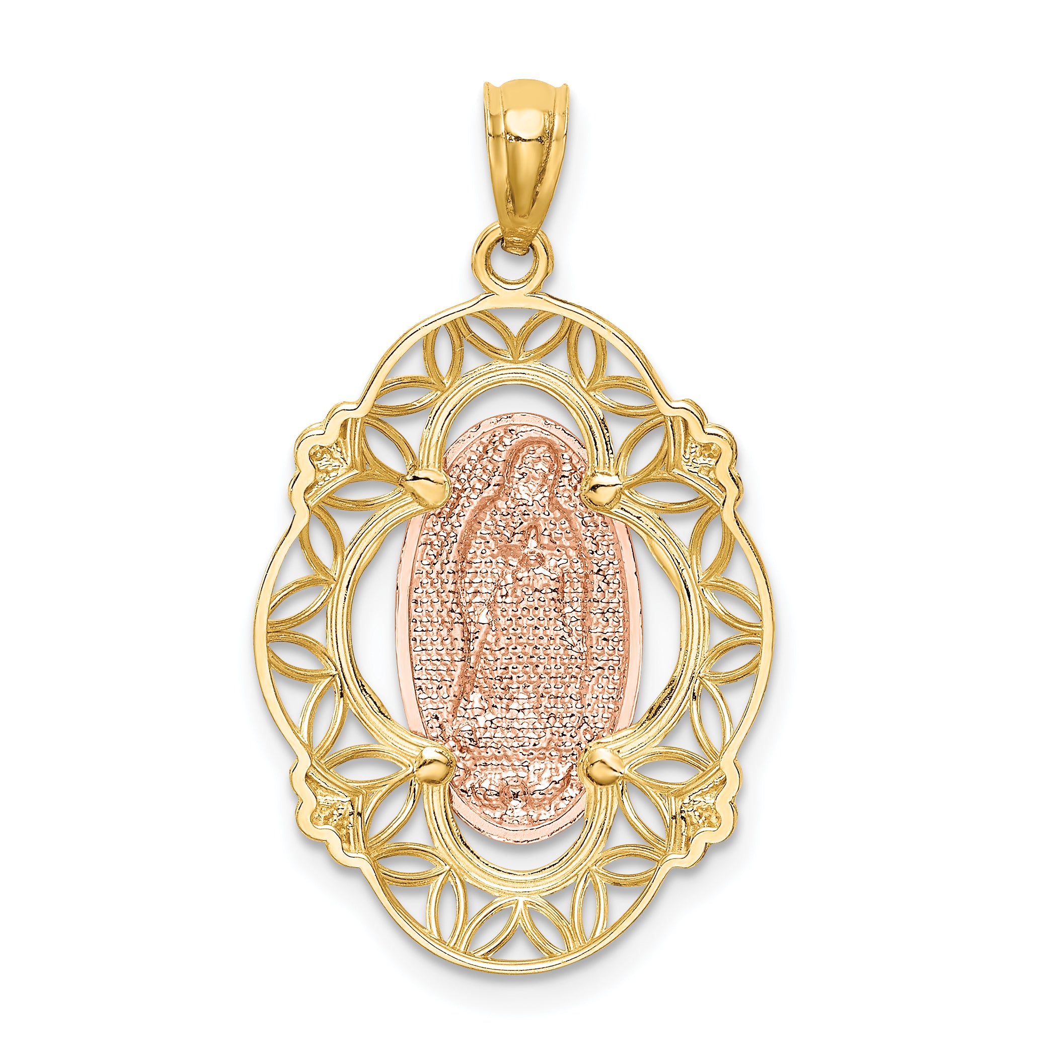 14K Two-Tone Gold Guadalupe Medal Pendant with White Rhodium Detailing