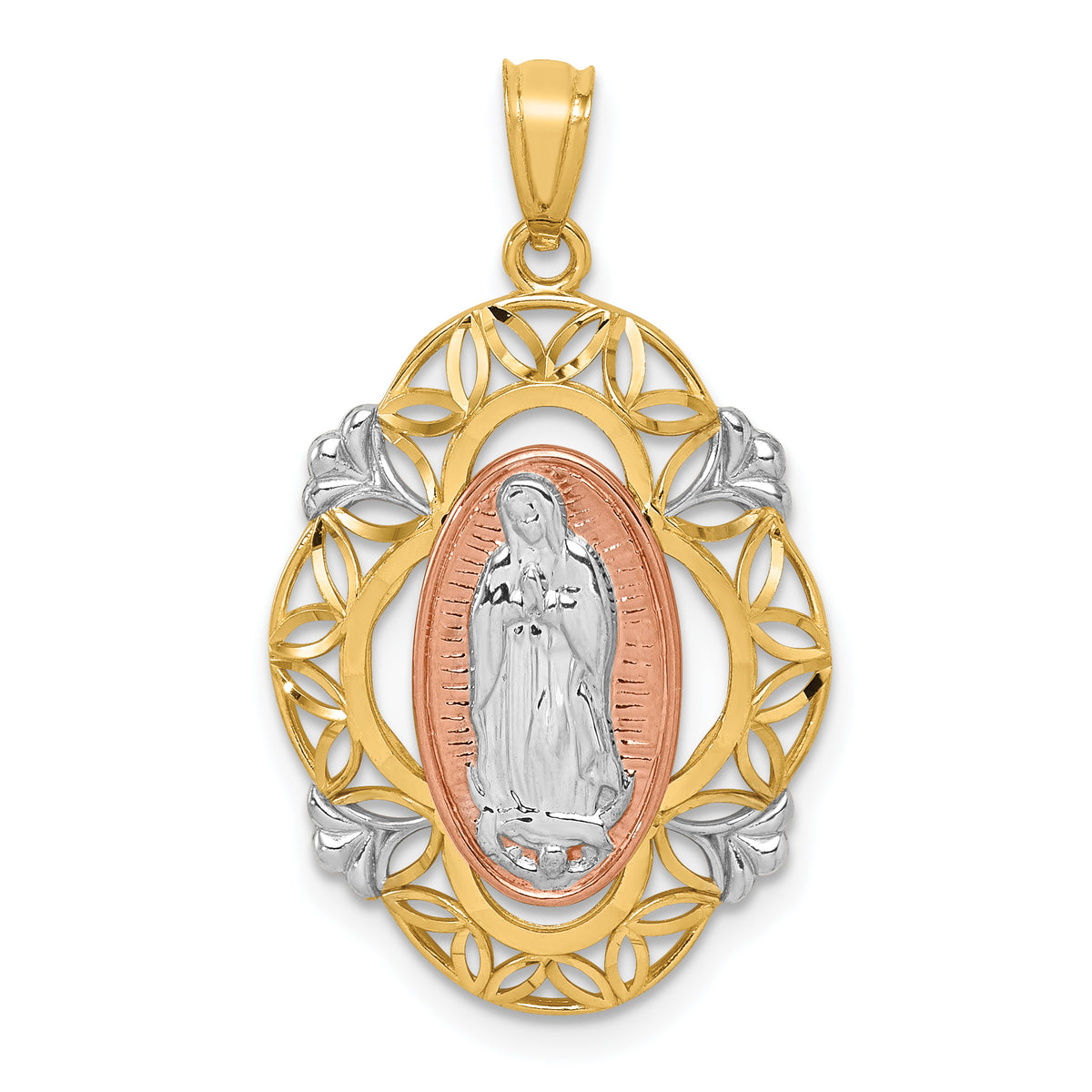 14K Two-tone w/White Rhodium Guadalupe Medal Pendant