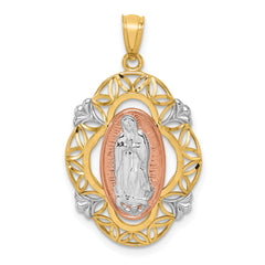 14K Two-tone w/White Rhodium Guadalupe Medal Pendant