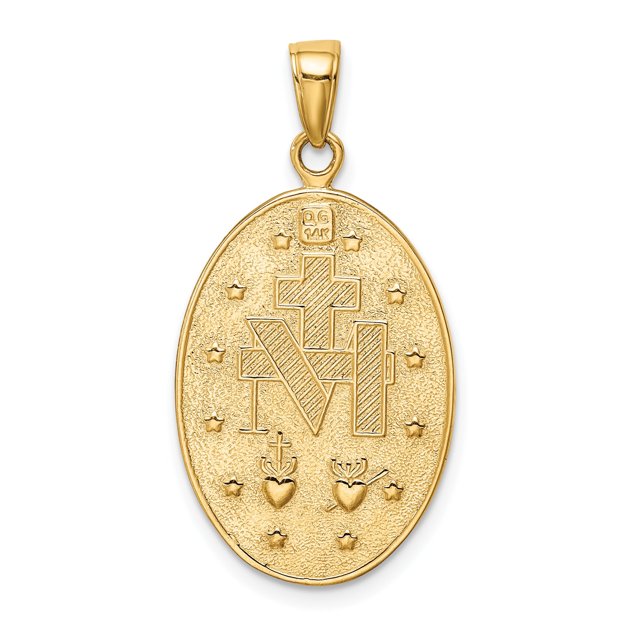 14K Gold Miraculous Medal Pendant with Satin and Polished Finish