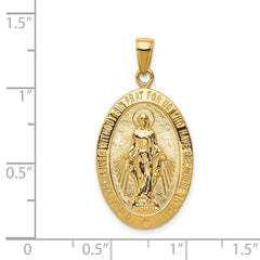 14K Gold Miraculous Medal Pendant with Satin and Polished Finish