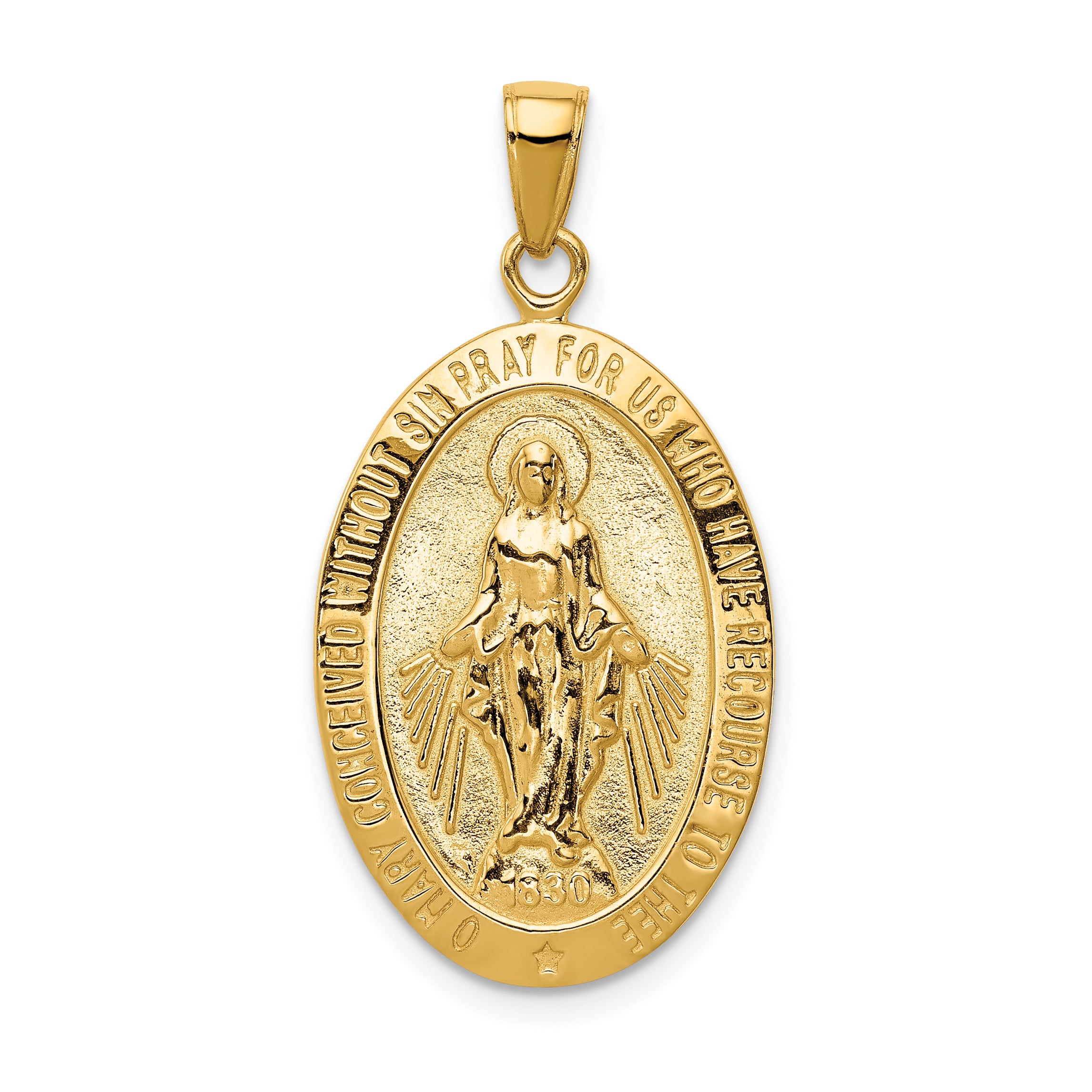 14K Gold Satin and Polished Finish Miraculous Medal Pendant