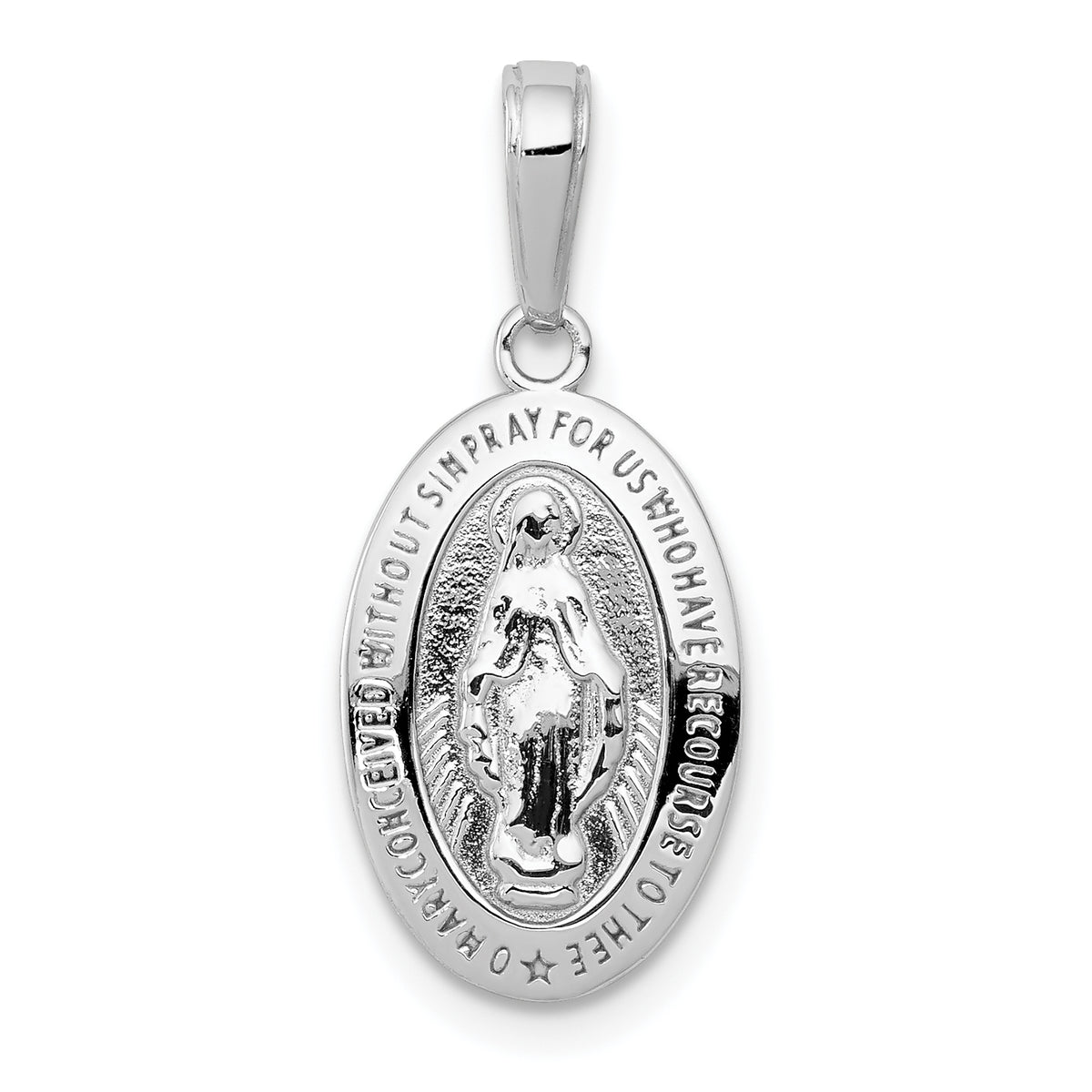 14K White Gold Polished & Textured Small Miraculous Medal Pendant