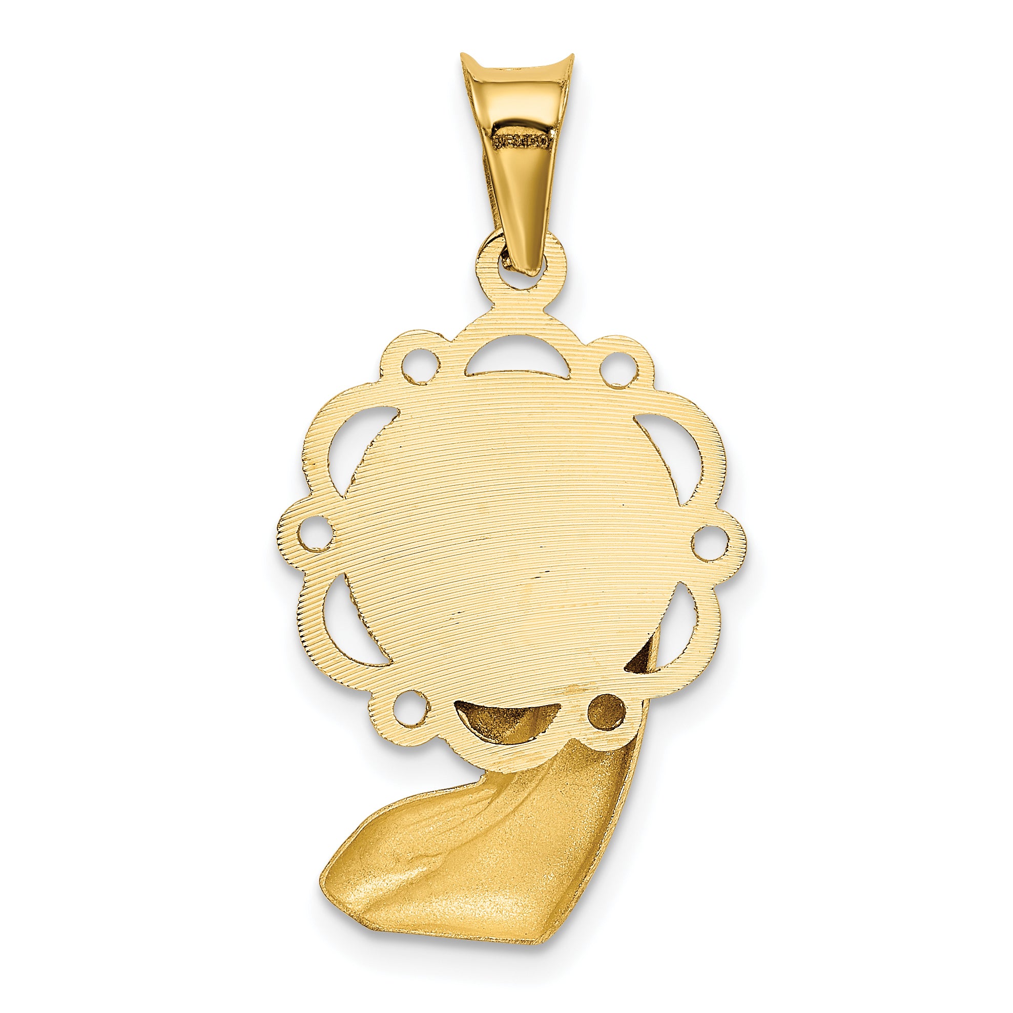 14K Gold Rhodium Accented Mary Pendant with Satin Polished Finish