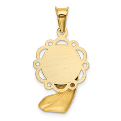 14K Gold Rhodium Accented Mary Pendant with Satin Polished Finish