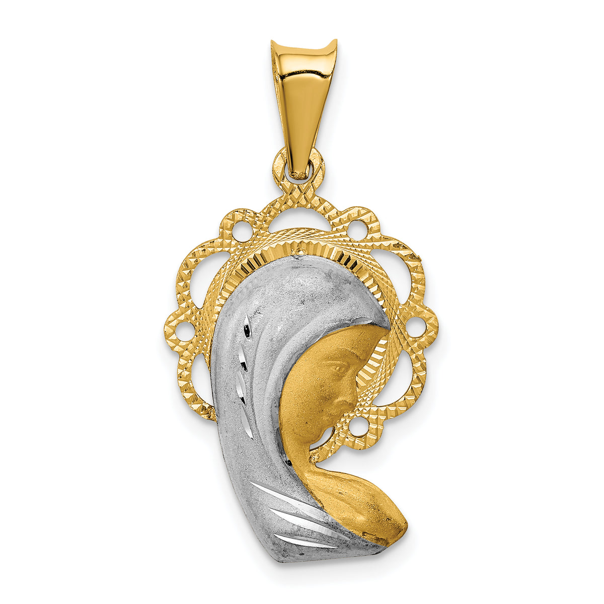 14K w/Rhodium Satin And Polished Mary Pendant