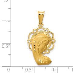 14K Gold Mary Pendant with Satin & Polished Finish - Elegant Charm from Sophia Jewelers