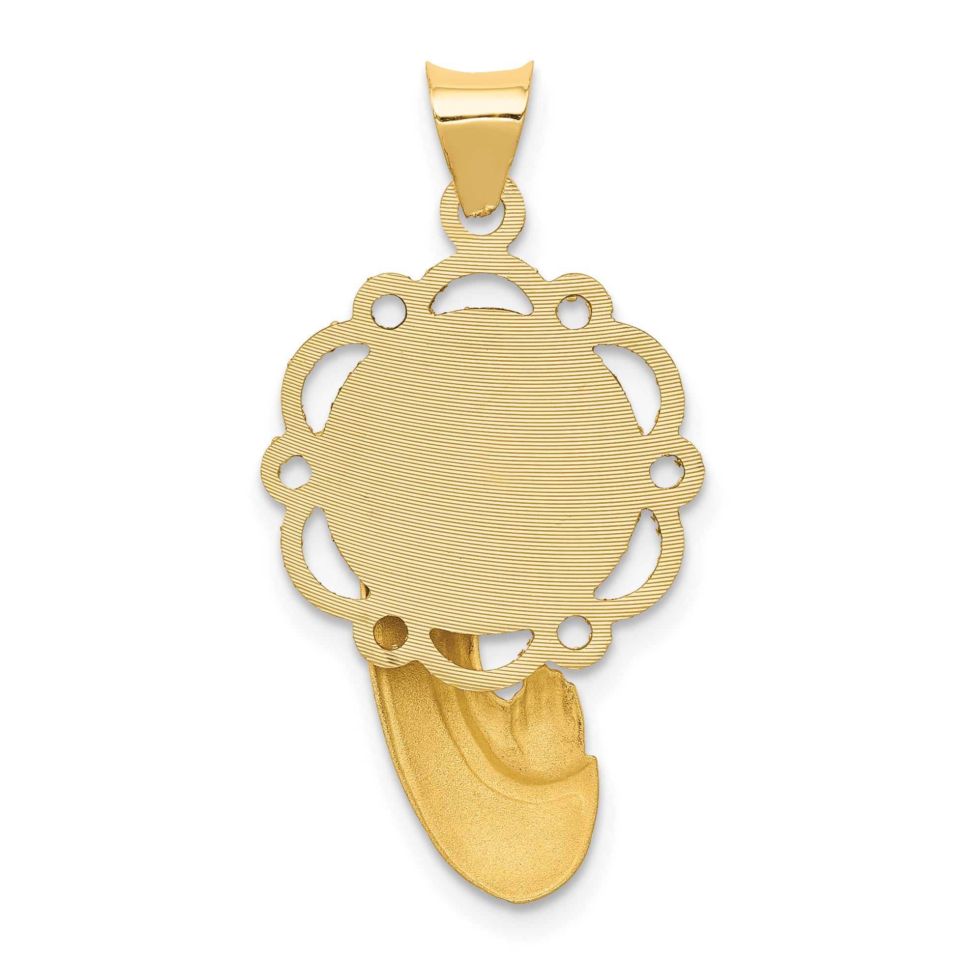 14K Gold Satin and Polished Mary Pendant with Solid Die-Struck Design