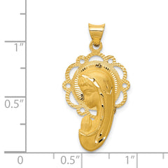 14K Gold Satin and Polished Mary Pendant with Solid Die-Struck Design