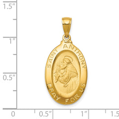 14K Gold Saint Anthony Oval Medal Pendant with Hollow Design