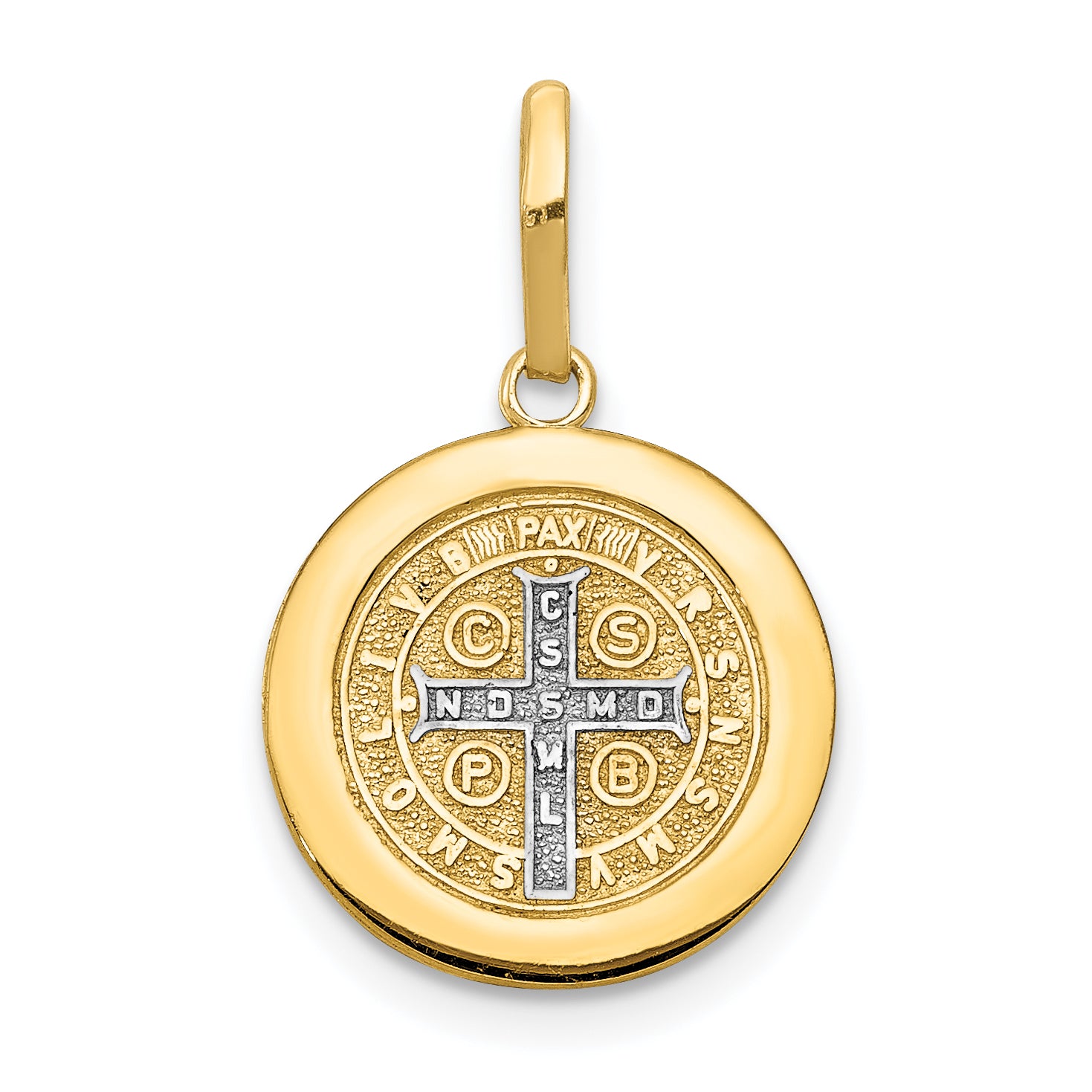 14k With Rhodium Circle St. Benedict Medal Pendant