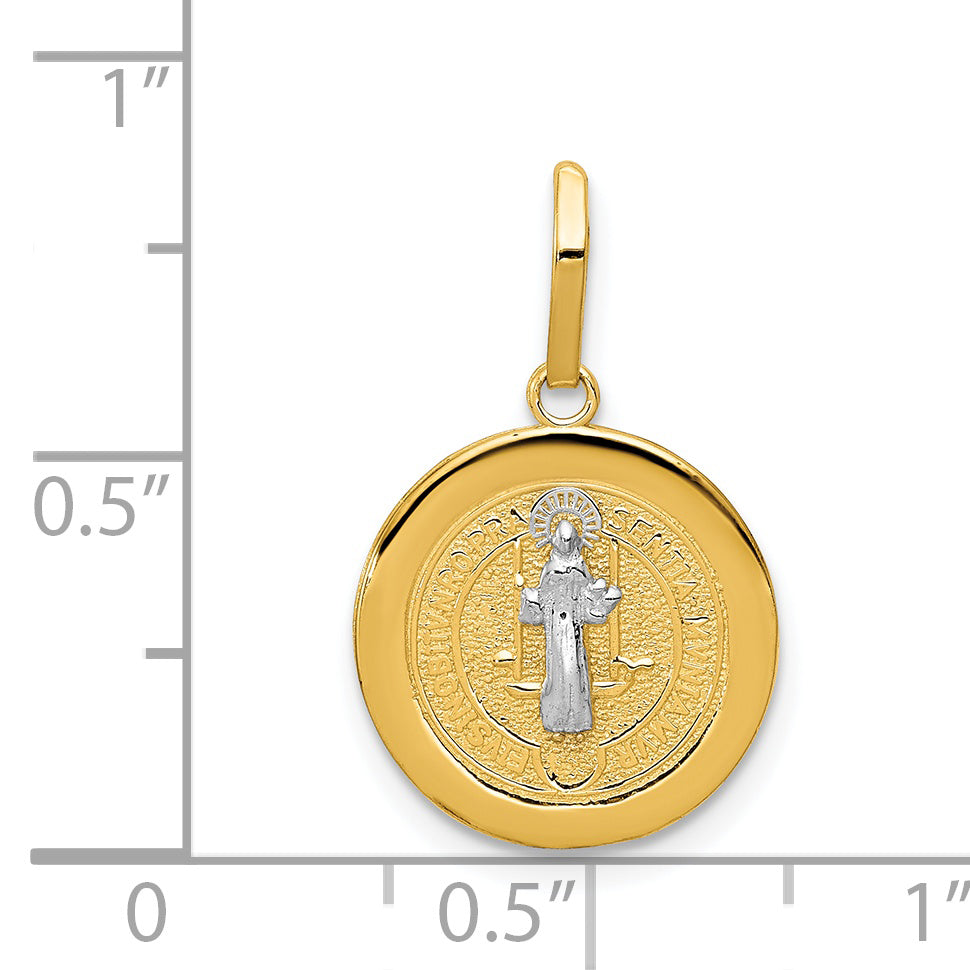 14k With Rhodium Circle St. Benedict Medal Pendant