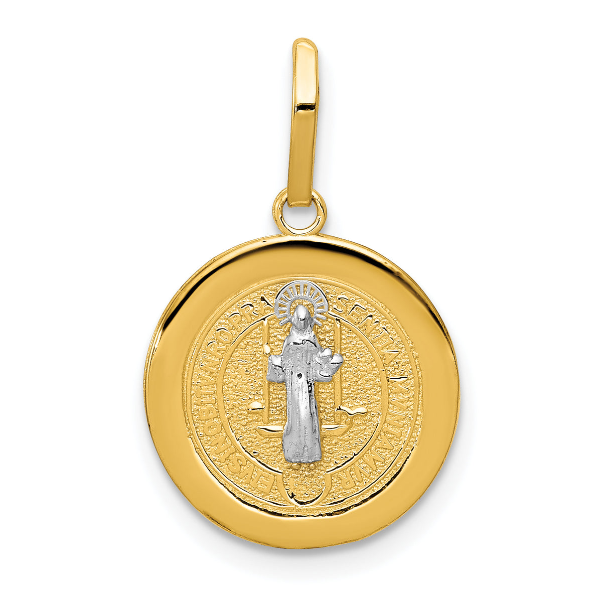 14k With Rhodium Circle St. Benedict Medal Pendant