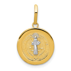 14k With Rhodium Circle St. Benedict Medal Pendant