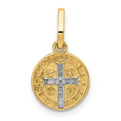 14k With Rhodium Circle St. Benedict Medal Pendant