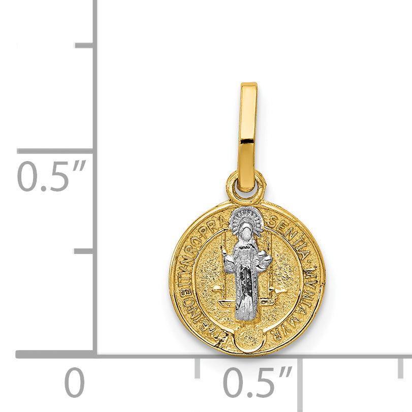 14k With Rhodium Circle St. Benedict Medal Pendant