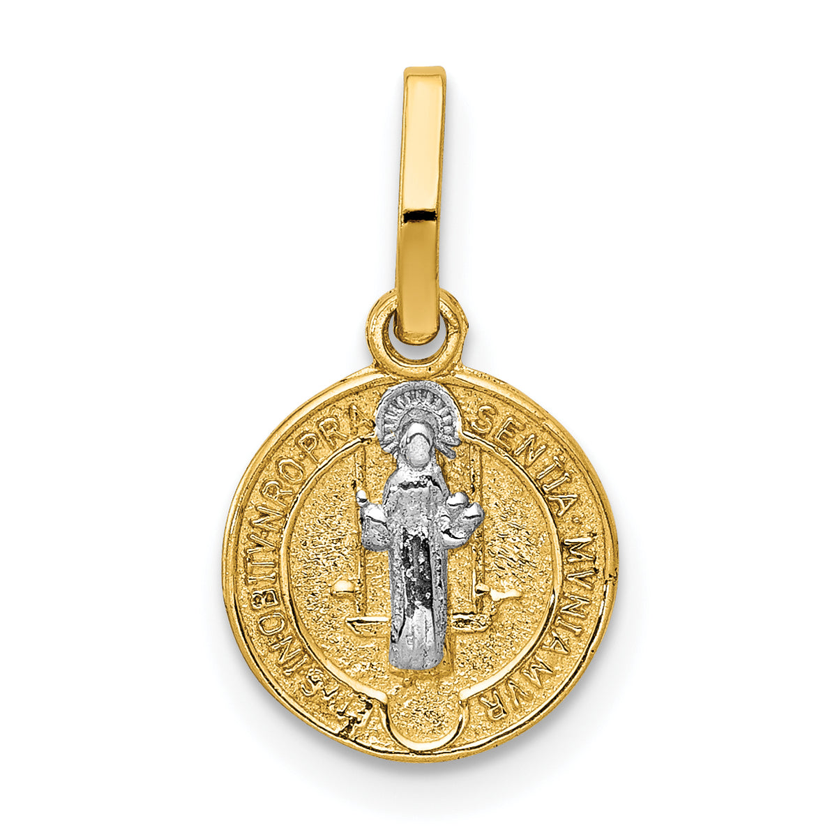 14k With Rhodium Circle St. Benedict Medal Pendant