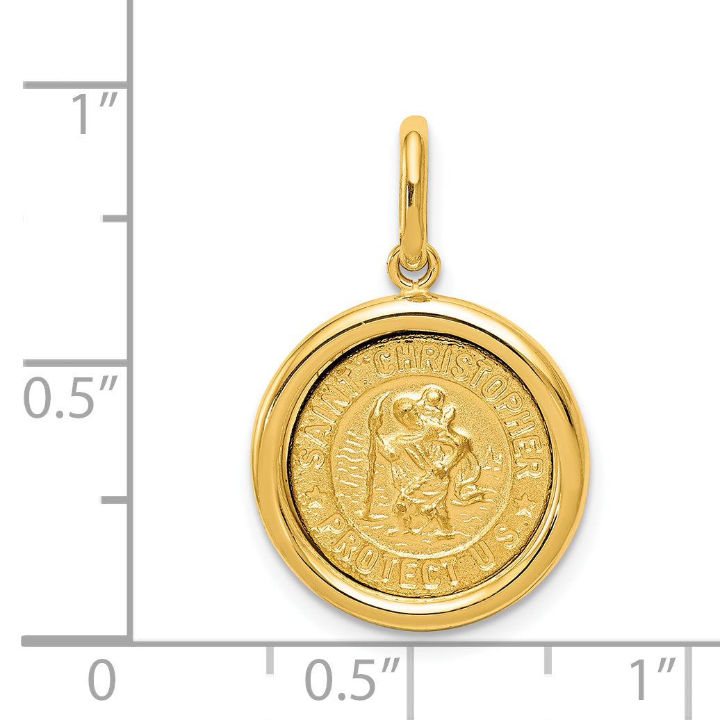 14K Gold St. Christopher Medal Pendant with Polished and Satin Finish