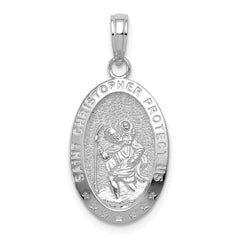 14K White Gold Saint Christopher Oval Pendant with Polished Finish