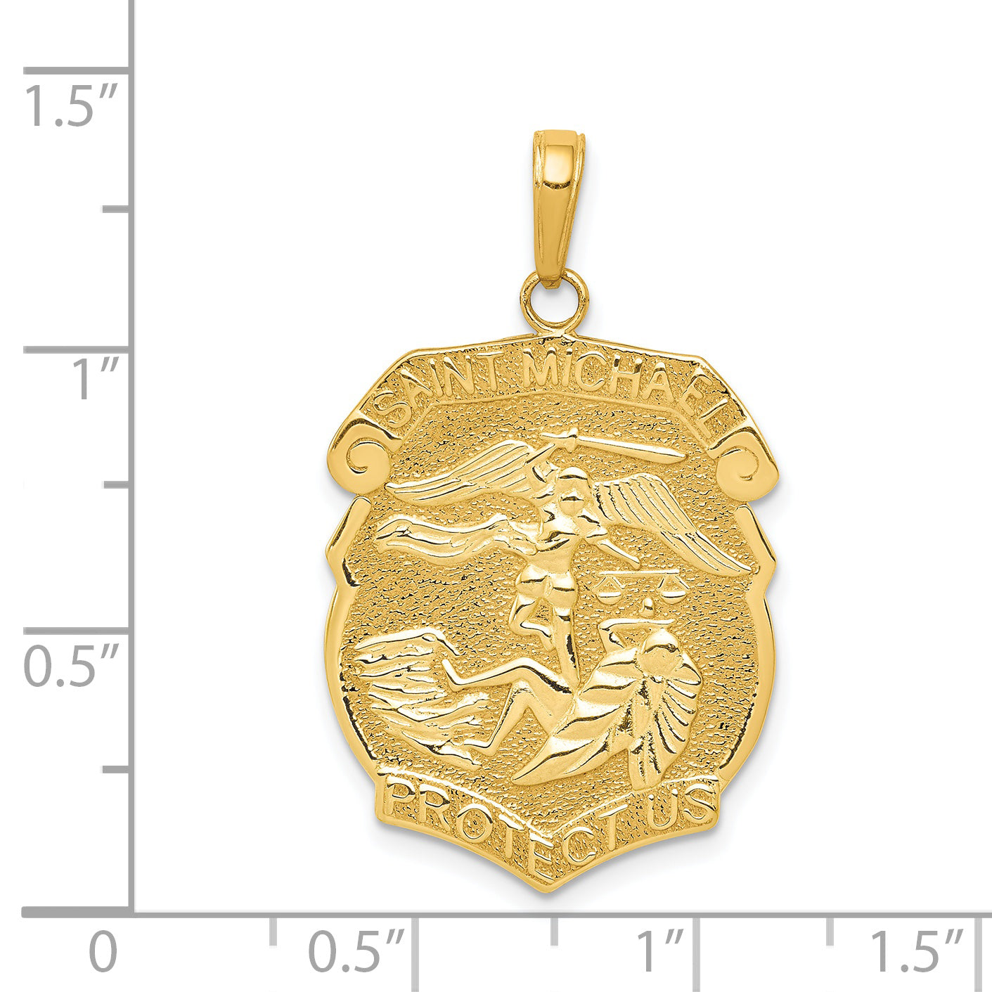 14K Gold Saint Michael Medal Pendant with Polished Finish Solid Design