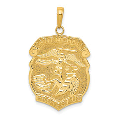 14K Gold Polished Large Saint Michael Protect Us Medal Pendant