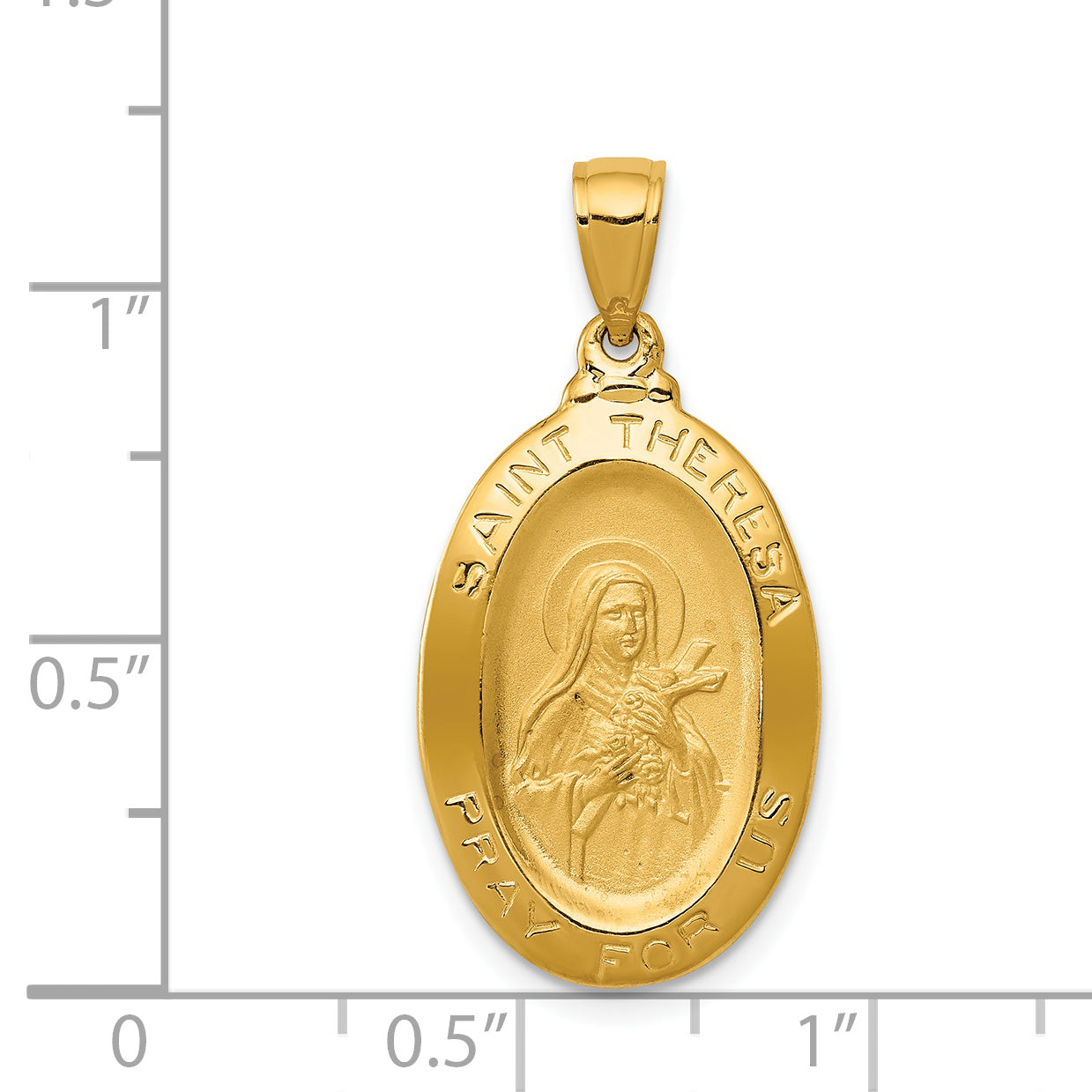 14K Gold Saint Theresa Oval Medal Pendant, Solid Casted Design