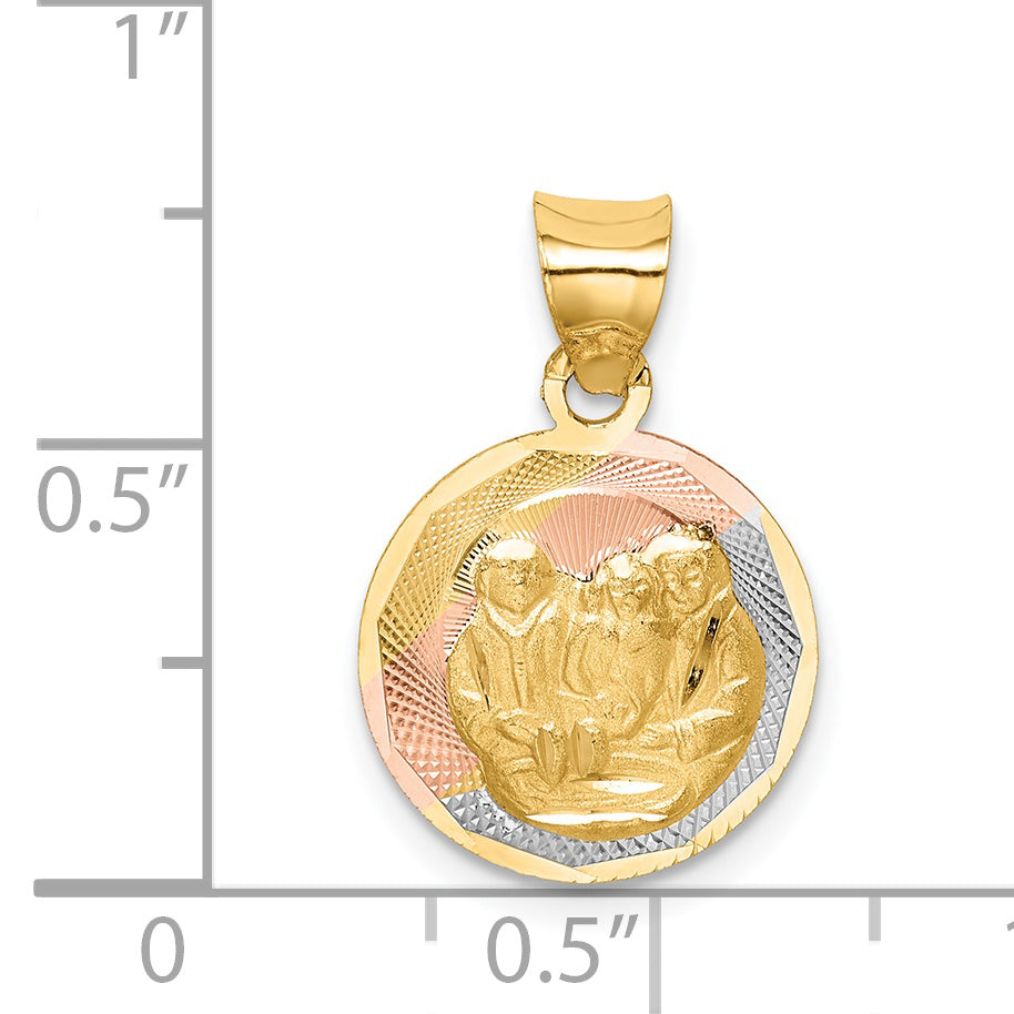 14K Gold Baptism Pendant with Rose & White Rhodium Diamond-Cut Design