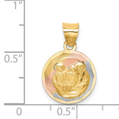 14K Gold Baptism Pendant with Rose & White Rhodium Diamond-Cut Design