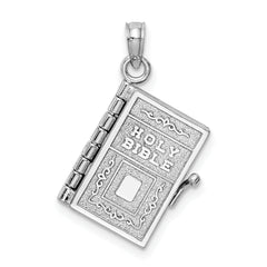 14K White Gold Satin & Polished 3-D Holy Bible Book w/Lords Prayer Pendant