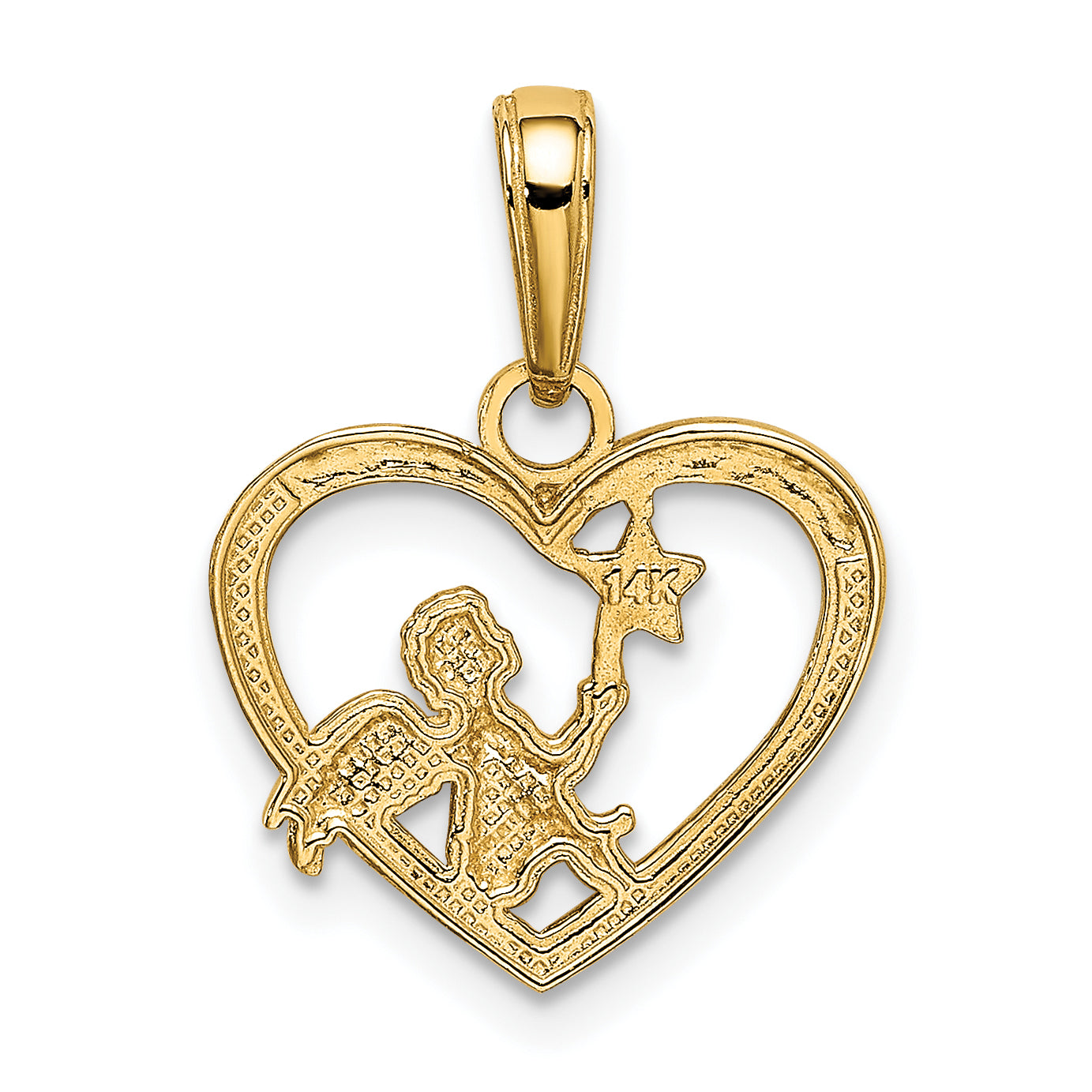 14K w/Rhodium Angel in Heart w/ Star Pendant