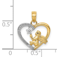 14K Gold Rhodium-Plated Angel Heart Pendant with Star Detail  Elegant Gift