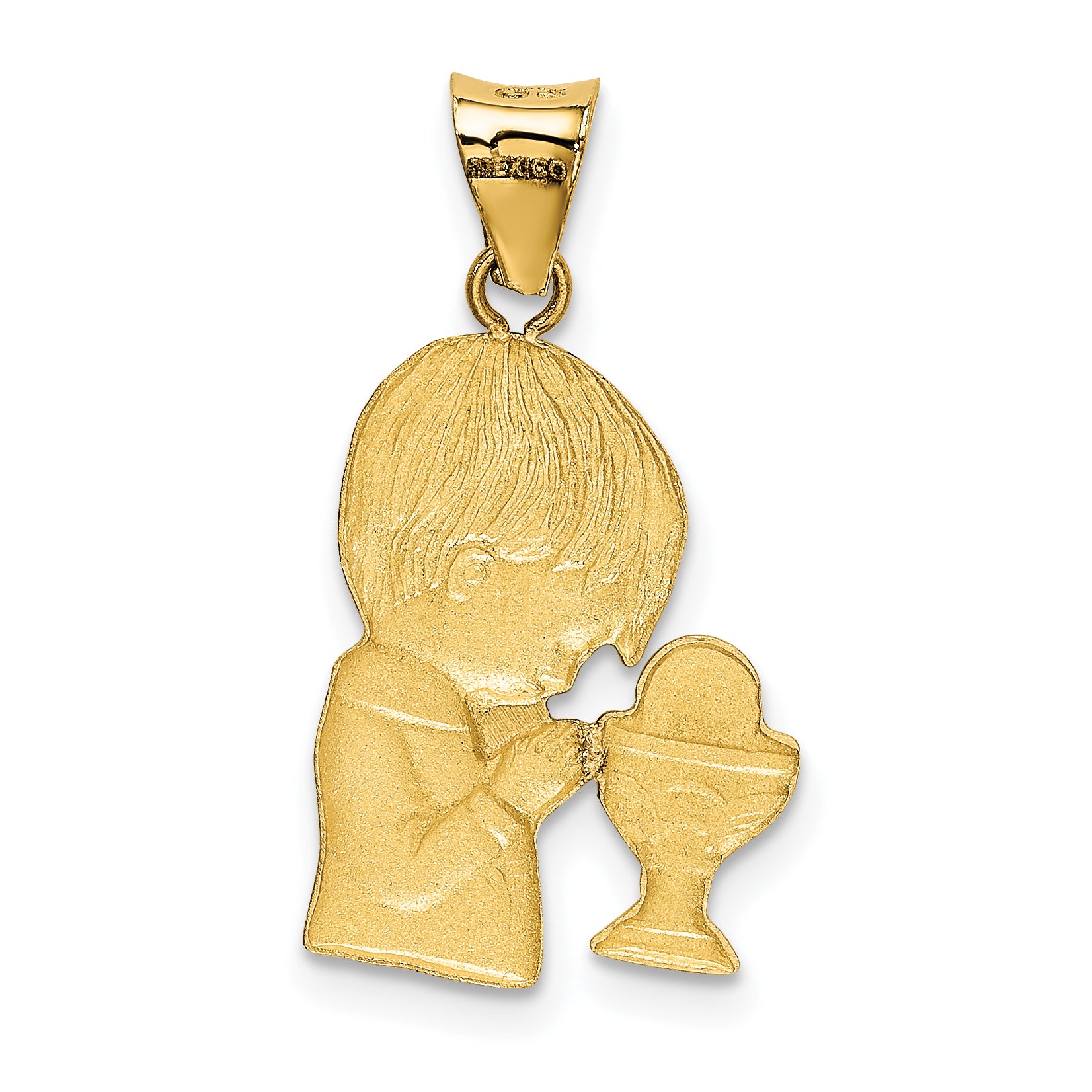 14K W/Rhodium D/C Boy Communion Semi-solid Pendant