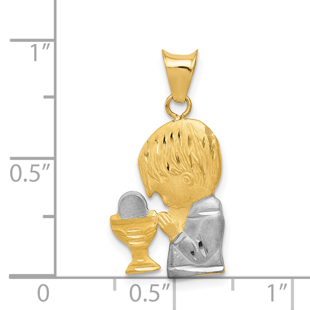 14K W/Rhodium D/C Boy Communion Semi-solid Pendant