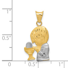 14K Gold Diamond-Cut Boy Communion Pendant with Rhodium Accent