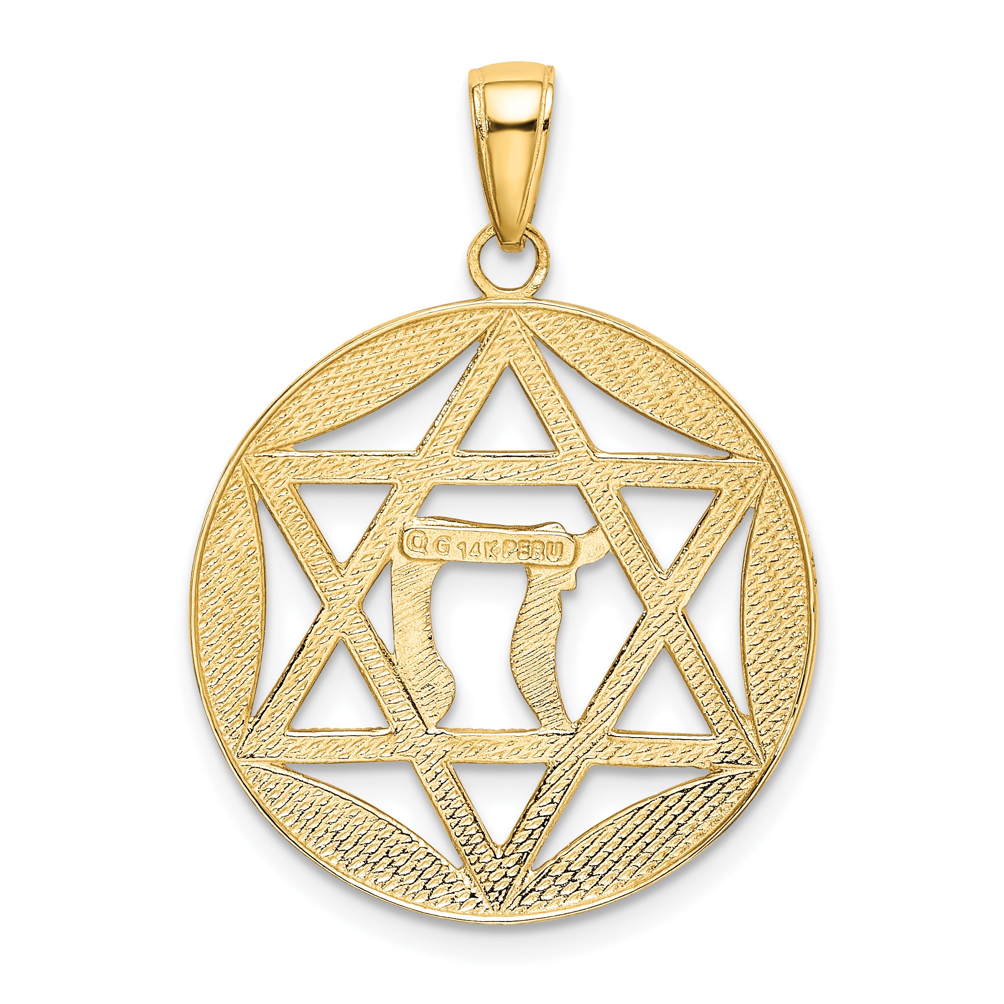 14K Gold Rhodium Polished Star of David Chai Pendant  Elegant Solid Design