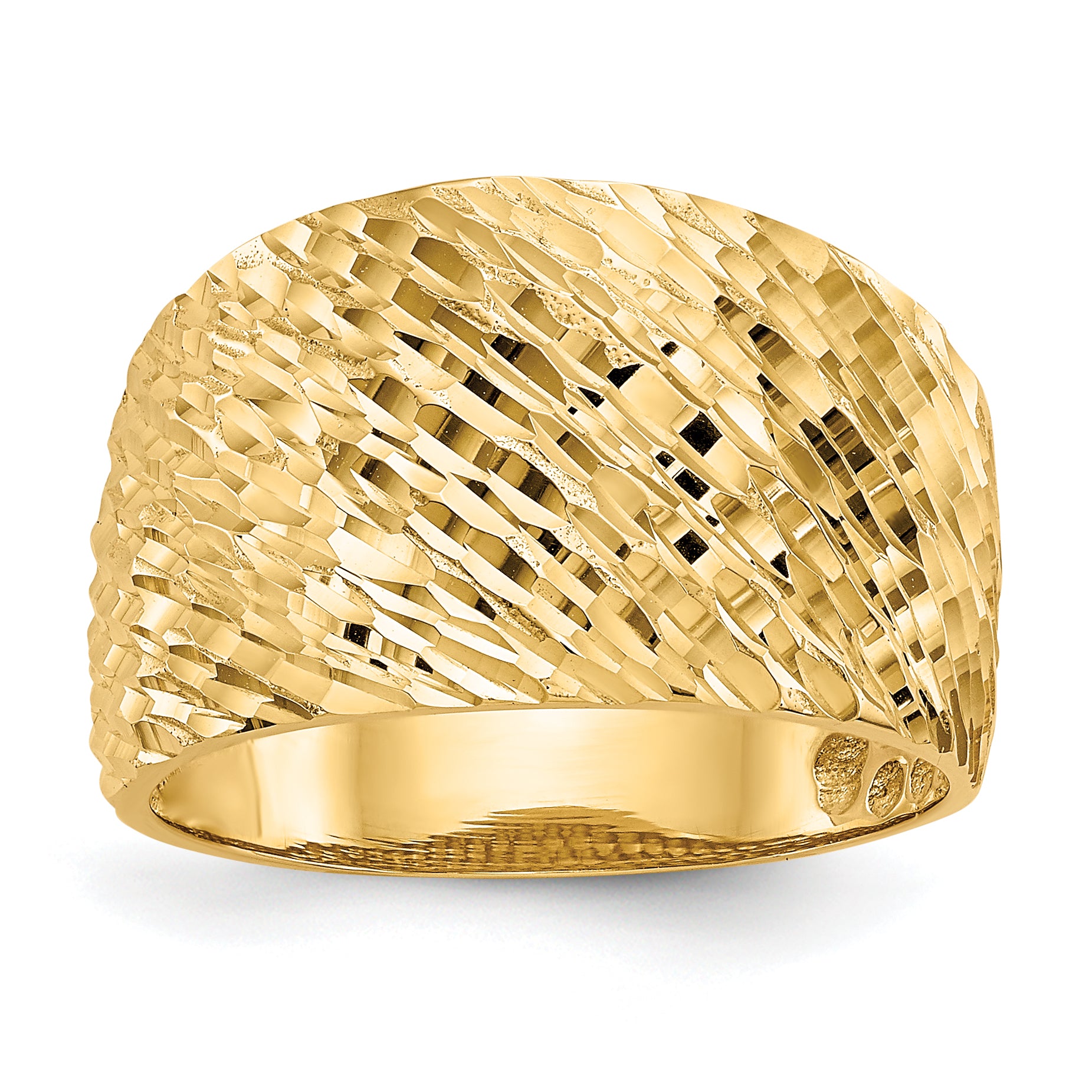 14K Gold Polished Textured Dome Ring