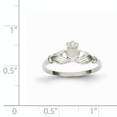 14k White Gold Polished and Satin Claddagh Ring