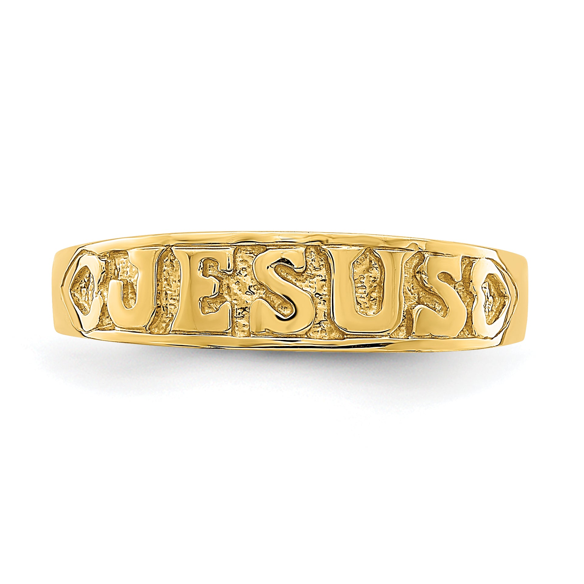 14K Gold Polished Jesus WithHearts Ring