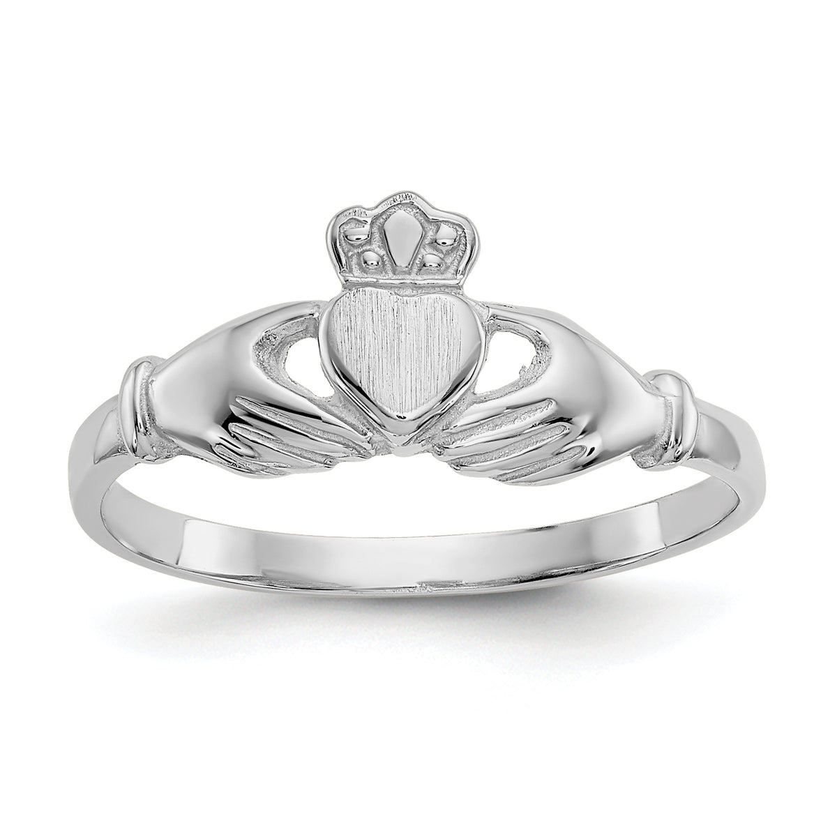 14k White Gold Polished and Satin Claddagh Ring