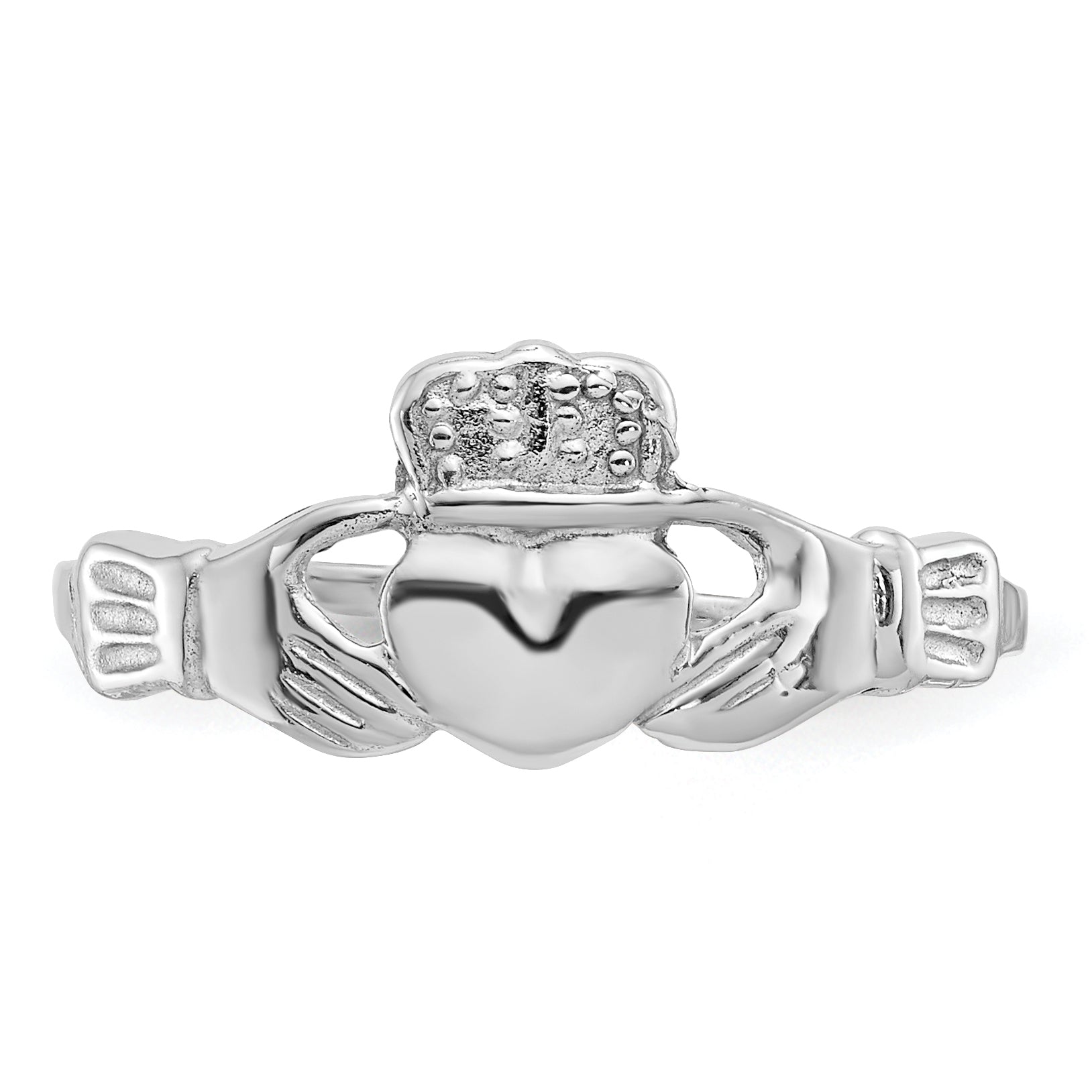 14k White Gold Polished Claddagh Ring